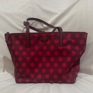 Kate Spade Burgundy and Pink Polka Dot Tote
